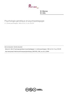 Psychologie génétique et psychopédagogie - compte-rendu ; n°3 ; vol.84, pg 476-478