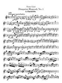 Partition clarinette 1, 2 (B♭), Hungarian Rhapsody No.14, Lento, quasi marcia funebre
