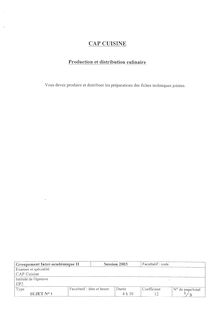 Production et distribution culinaire 2003 CAP Cuisine