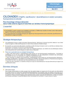 CILOXADEX 3 mgmL (ciprofloxacine + dexaméthasone en solution auriculaire), fluoroquinolone et corticoïde - CILOXADEX SYNTHESE CT12765