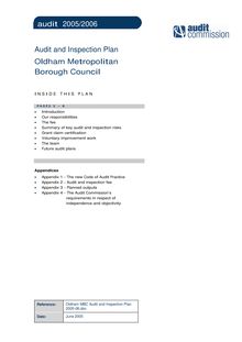 Oldham MBC Audit and Inspection Plan 2005-06