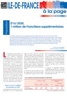 D ici 2030, 1 million de Franciliens supplémentaires