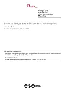 Lettres de Georges Sorel à Édouard Berth. Troisième partie: 1911-1917 - article ; n°1 ; vol.5, pg 143-204