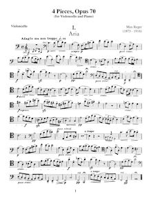 Partition de violoncelle, 4 pièces pour violoncelle et Piano par Max Bruch