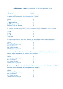Questionnaire AUDIT (acronyme de Alcohol use disorders test)