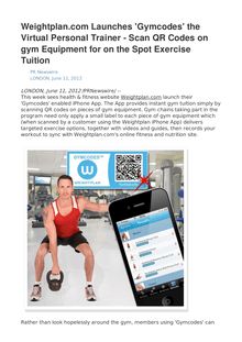 Weightplan.com Launches  Gymcodes  the Virtual Personal Trainer - Scan QR Codes on gym Equipment for on the Spot Exercise Tuition