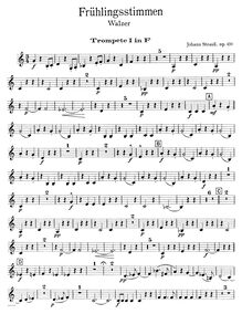 Partition trompettes 1, 2 (en F), voix of Spring, Strauss Jr., Johann
