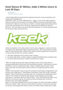 Keek Raises $7 Million; Adds 2 Million Users In Last 30 Days