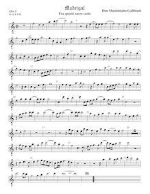 Partition ténor viole de gambe 2, octave aigu clef, Fra queste sacre carte
