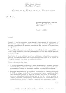 Radio France : lettre de Fleur Pellerin à Dominique-Jean Chertier
