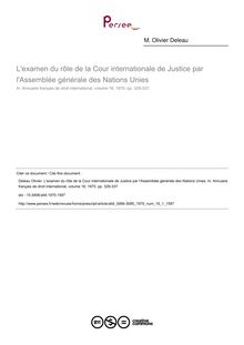 L examen du rôle de la Cour internationale de Justice par l Assemblée générale des Nations Unies - article ; n°1 ; vol.16, pg 329-337