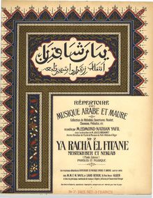 Partition , Ya racha el fitane, Répertoire de musique arabe et maure : collection de mélodies, ouvertures, noubet, chansons, préludes, etc.