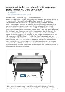 Lancement de la nouvelle série de scanners grand format HD Ultra de Contex