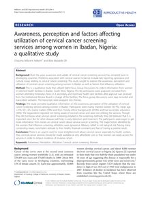 Awareness, perception and factors affecting utilization of cervical cancer screening services among women in Ibadan, Nigeria: a qualitative study