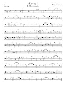 Partition viole de basse 1, basse clef, madrigaux pour 5 voix, Marenzio, Luca