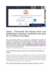 Tchad : l’Université Emi Koussi lance une bibliothèque numérique YouScribe avec plus de 1,5 millions d’ouvrages