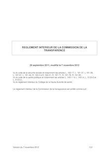 Les missions de la Commission de la transparence - Réglement intérieur de la Commission de la Transparence novembre 2012