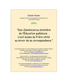 “Des Insolences au ministère de l Éducation québécois… L exil ...