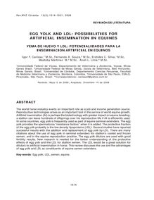 Yema de huevo y LDL: potencialidades para la inseminacion artificial en equinos (Egg yolk and LDL: possibilities for  artificial insemination in equines)