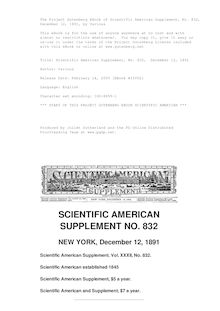Scientific American Supplement, No. 832,  December 12, 1891