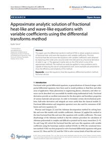 Approximate analytic solution of fractional heat-like and wave-like equations with variable coefficients using the differential transforms method