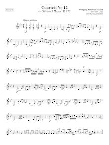 Partition violon II, corde quatuor No.12, B♭ major, Mozart, Wolfgang Amadeus