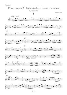 Partition flûte Solo 1, Concerto pour 2 flûtes en C major, RV 533