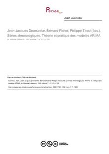 Jean-Jacques Droesbeke, Bernard Fichet, Philippe Tassi (éds.), Séries chronologiques. Théorie et pratique des modèles ARIMA  ; n°1 ; vol.7, pg 192-192