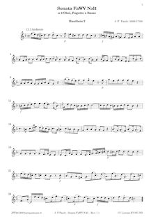 Partition hautbois 2, Sonata pour 2 hautbois, basson et Cembalo FaWV N:d1