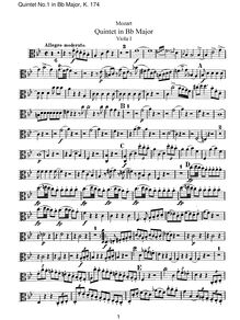 Partition viole de gambe I, corde quintette No.1, B♭ major, Mozart, Wolfgang Amadeus