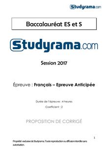 Corrigé Bac ES, S 2017 - Français anticipé