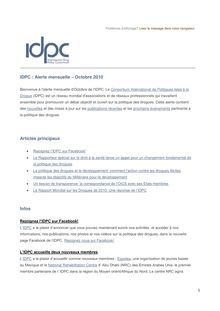 1 IDPC : Alerte mensuelle  Octobre 2010 Articles principaux Infos