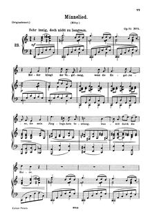 Partition No.5 Minnelied, 5 chansons, 5 Gesänge, Brahms, Johannes