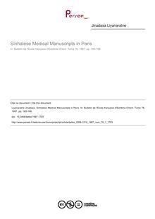 Sinhalese Medical Manuscripts in Paris - article ; n°1 ; vol.76, pg 185-199