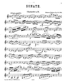 Partition clarinette , partie (en B♭), clarinette Sonata No.2, Op.120 No.2