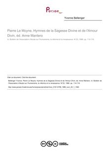 Pierre Le Moyne, Hymnes de la Sagesse Divine et de l Amour Divin, éd. Anne Mantero  ; n°1 ; vol.23, pg 114-116