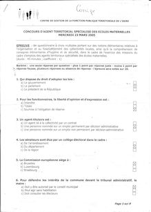 QCM 2005 Agent territorial spécialisé des écoles maternelles