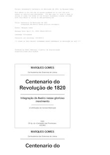 Centenario do Revolução de 1820 - Integração de Aveiro nesse glorioso movimento