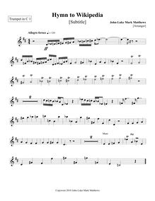 Partition trompette 1 (en C), Hymn to Wikipedia, D major, Matthews, John-Luke Mark