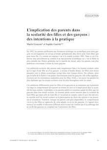 L implication des parents dans la scolarité des filles et des garçons : des intentions à la pratique - article ; n°1 ; vol.398, pg 59-84