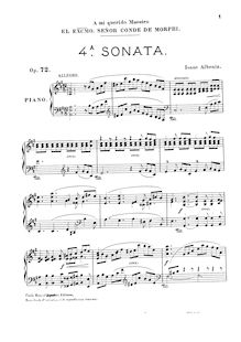 Partition complète, Piano Sonata No.4 en A major, Op.72, Cuarta Sonata, Ob.72