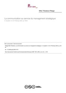 La communication au service du management stratégique - article ; n°1 ; vol.54, pg 55-64