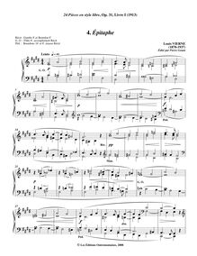 Partition , Épitaphe, 24 Pièces en style libre pour Orgue ou Harmonium, Op.31