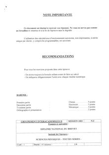 Sciences Physiques 2002 Brevet (filière générale)