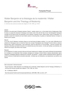Walter Benjamin et la théologie de la modernité / Walter Benjamin and the Theology of Modernity - article ; n°1 ; vol.89, pg 53-59