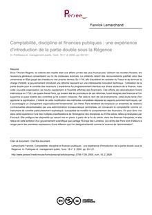 Comptabilité, discipline et finances publiques : une expérience d introduction de la partie double sous la Régence - article ; n°2 ; vol.18, pg 93-121