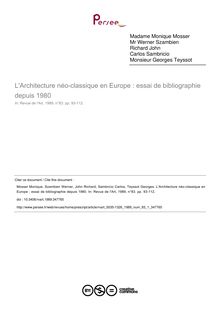 L Architecture néo-classique en Europe : essai de bibliographie depuis 1980 - article ; n°1 ; vol.83, pg 93-112