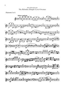 Partition clarinette 1, 2 (A), pour Hebrides, Op.26, Fingal s CaveLe Ebridi