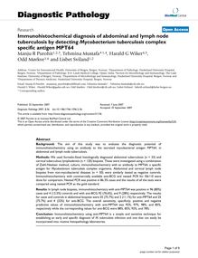 Immunohistochemical diagnosis of abdominal and lymph node tuberculosis by detecting Mycobacterium tuberculosiscomplex specific antigen MPT64