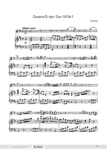 Partition No.1 en D - partition de piano et partition de violon, 6 sonates pour flûte ou violon et clavier Instrument, Op.16 (W.B. 10-15)
